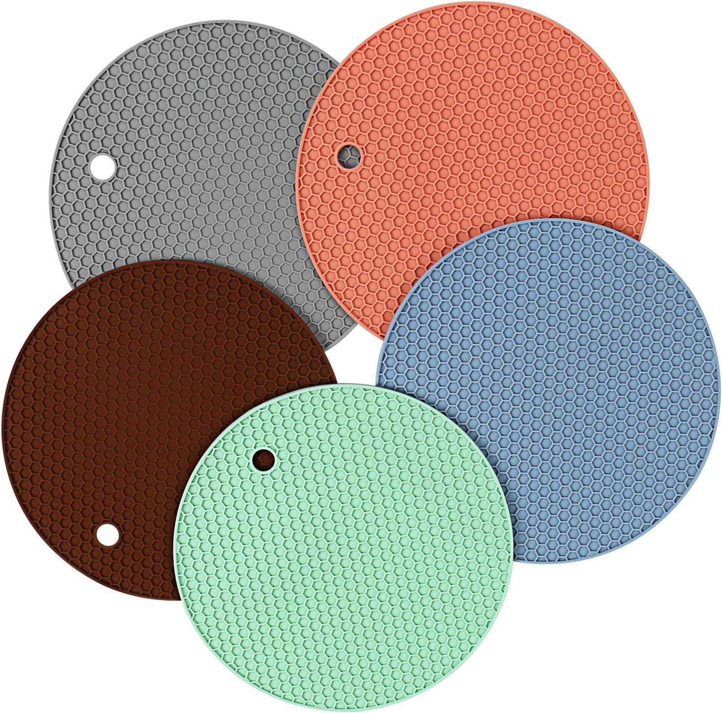 Silicone Pot Holder and Oven Mitts, Multipurpose Non-Slip Insulation Honeycomb Rubber Hot Pads Trivet, Heat Resistant Antislip Place Mat, Pack of 5 (Mixed Color)