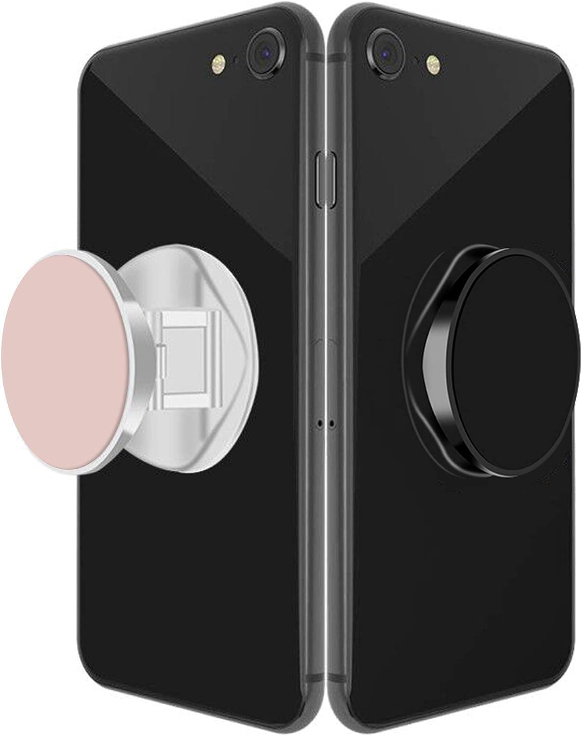 Universal Expanding Grip & Stand for Phones, iPad and Tablets, Multi-Function Mounts and Stands Kit Car Mount iPhone Collapsible Stand (2 Pack-Rose Gold/Black)