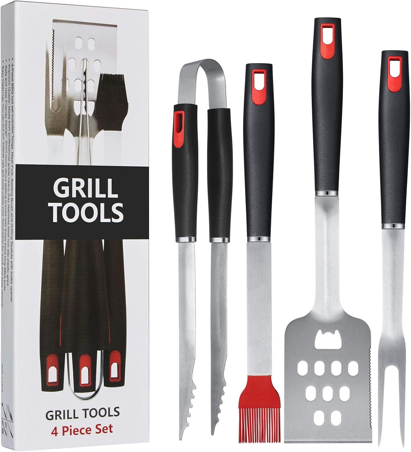 Osctor BBQ Grilling Tools Set,Stainless Steel Spatula,Fork,Basting Brush&Tongs,Gift Box Package.Best for Barbecue & Grill.18 Inch Utensils Turner Accessories