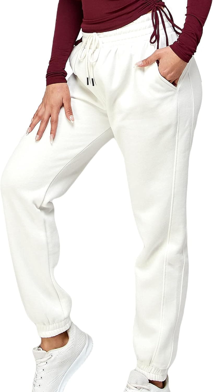 IUUI Sweatpants for Women - High Stacked Waist Fleece Womens Joggers with Pockets Lounge Pants for Yoga Workout Running