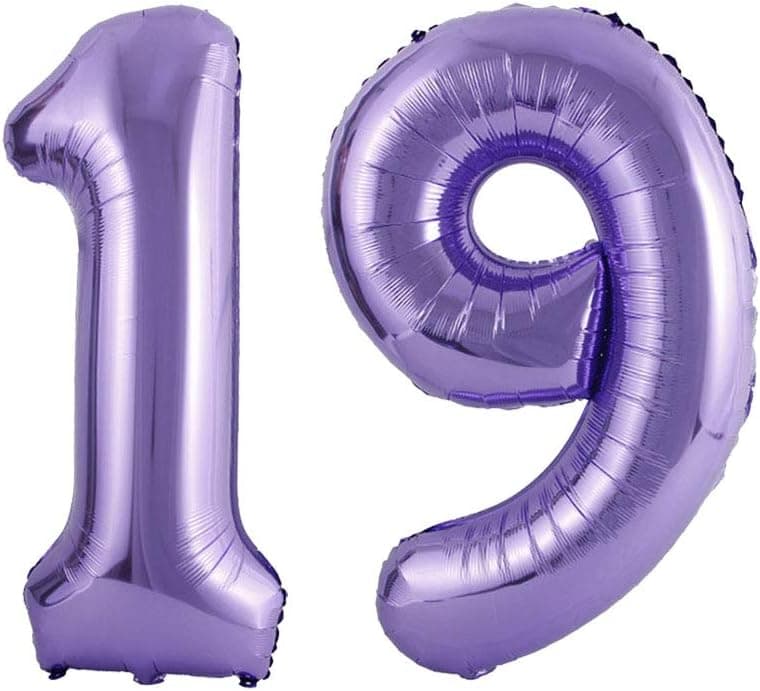 Number 19 Purple Foil Jumbo Digital Mylar Balloons, 40inch 19th Birthday Party Decorations, Mermaid Theme Party Balloon Supplies