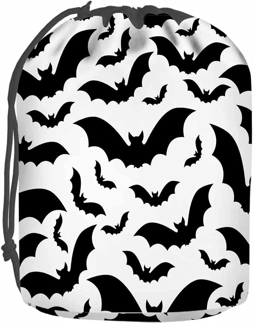 WONDERTIFY Bats Travel Cosmetic Bags Spooky Halloween Dark Dead Makeup Bag Toiletry Bucket Bags Round Organizer Storage Pocket Carry Cases Black White