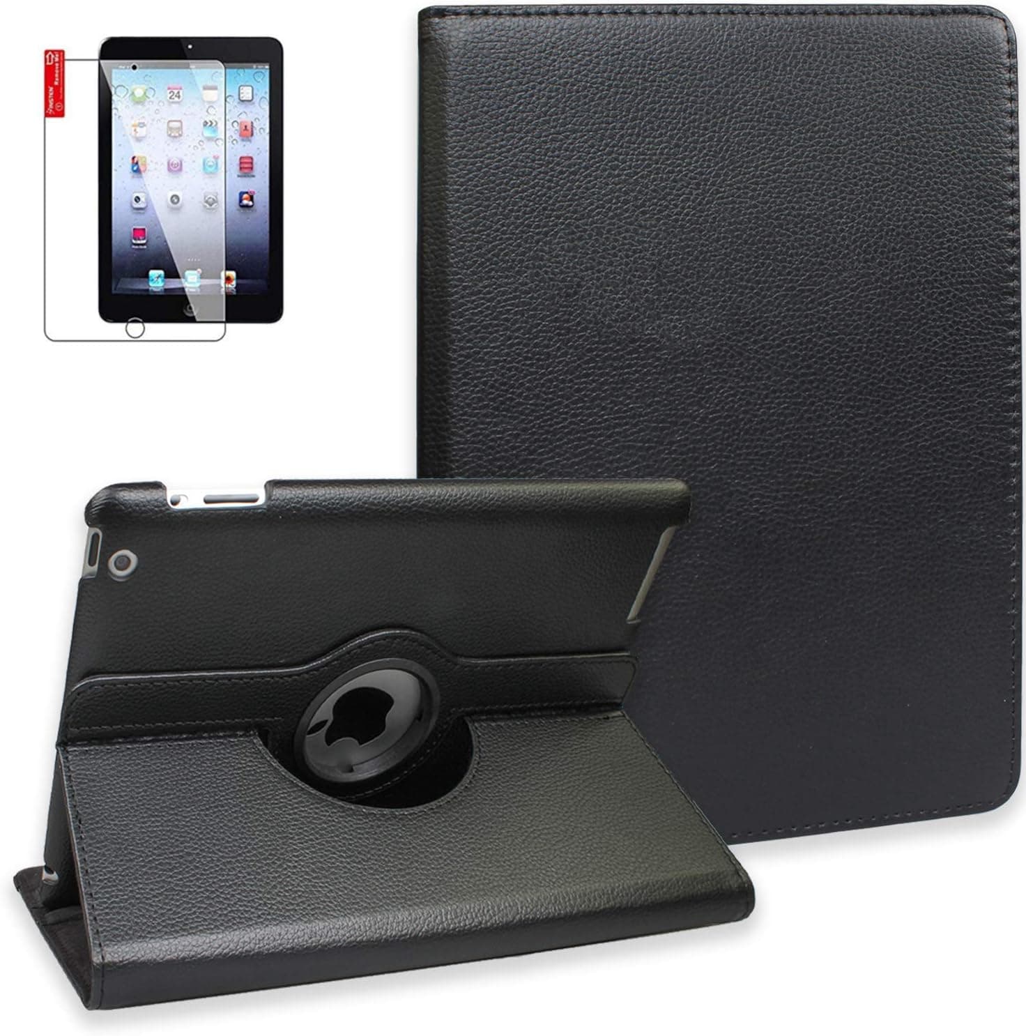 NEWQIANG iPad Mini Cases with Screen Protector - iPad Mini 3/2/1 Case Cover - 360 Degree Rotating Stand with Auto Sleep/Wake for Mini 1st/ 2nd/ 3rd Generation - A1599 A1600(Black)