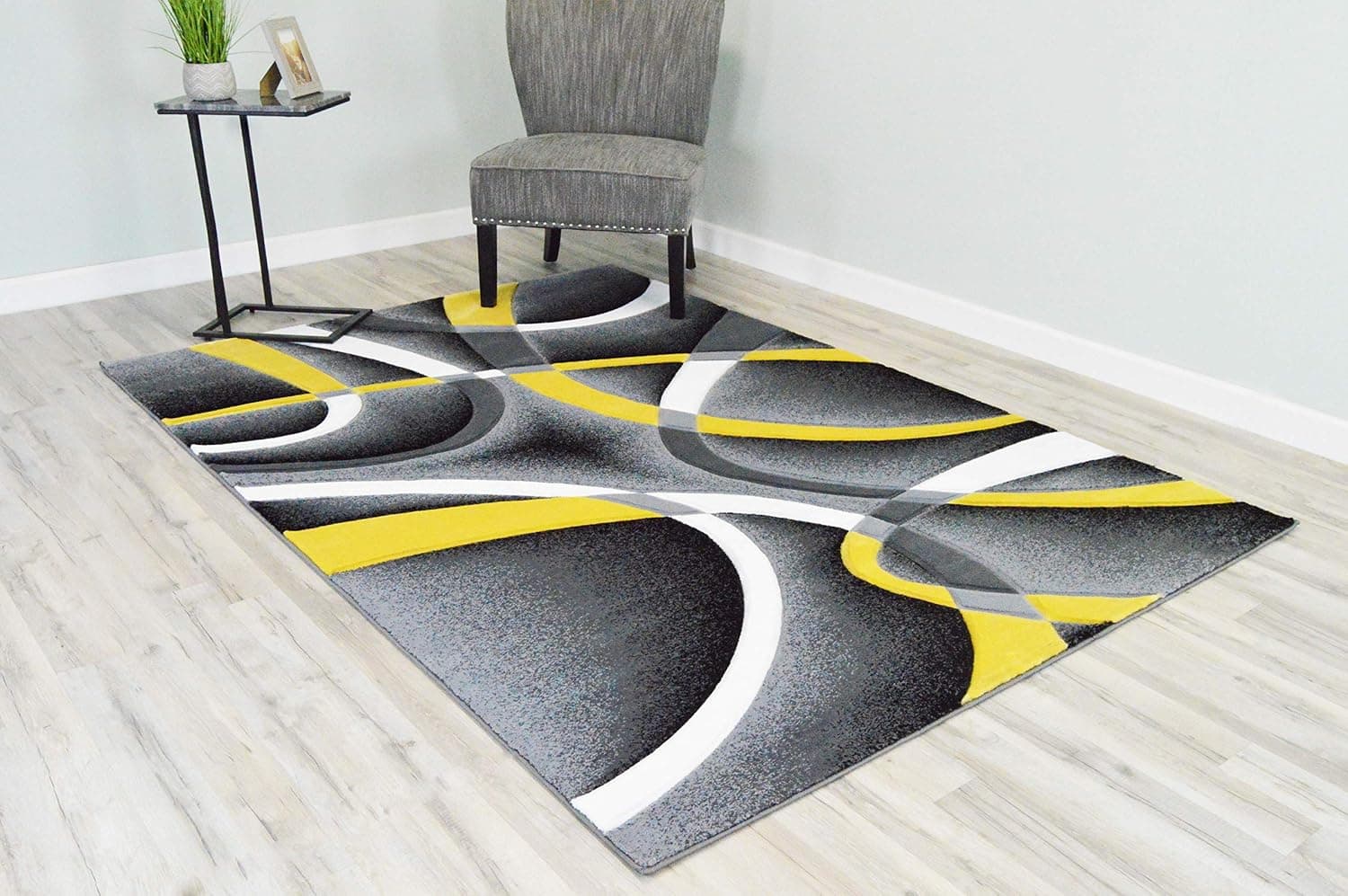 PLANET RUGS Premium 3D Effect Hand Carved Modern Abstract 8X10 8X11 Colorful Luxury Rug for Bedroom, Living Room, Dining Room Contemporary 2305 Yellow Gray
