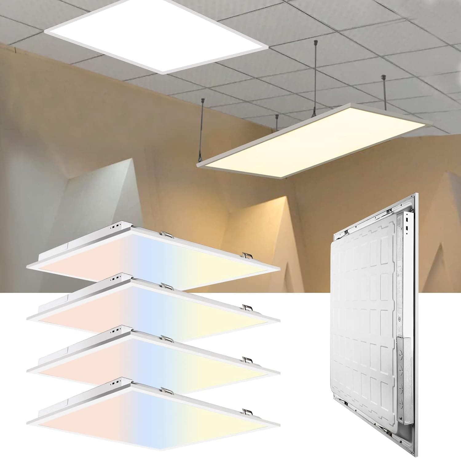 ETL Listed 4 Pack 2x2 Led Flat Panel Light,CRI90 3CCT 3000K/4000K/5000K Dimmable 0-10V, 8000LM, LED Light Drop Ceiling Fixture,Flat Panel Led Light,Ceiling Panels LED Troffer LED Lay for Office
