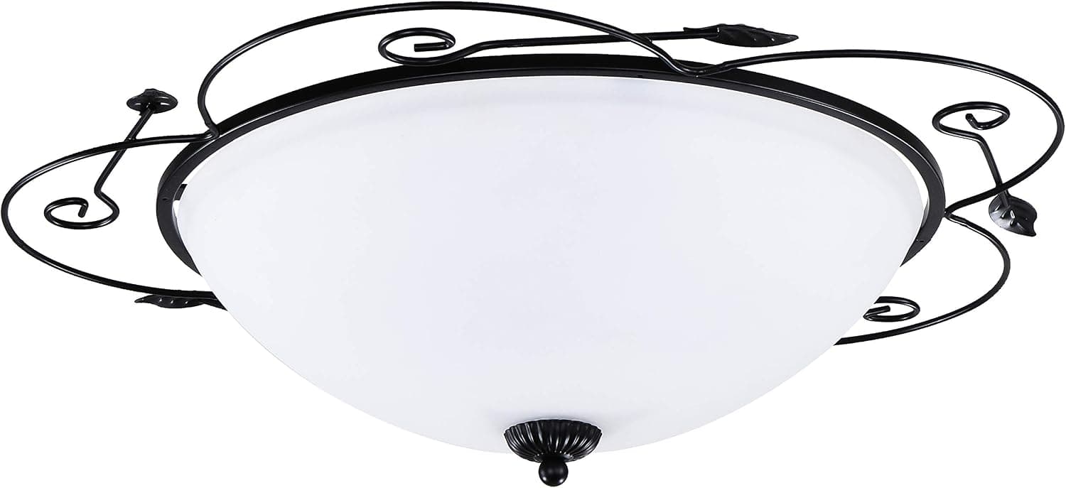 Flush Mount Ceiling Light - FINXIN FXCL05 Black Iron Halogen Ceiling Light Fixture with Frosted Glass (18 inch)