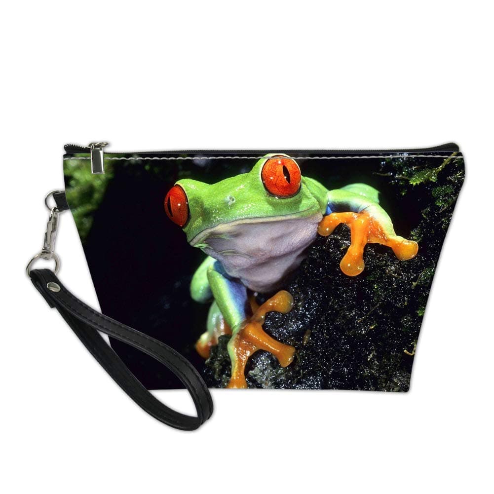 Xhuibop Frog Animal Makeup Bag Small Pouches for Purse Pencil Bag for Women PU Leather Cosmetic Bag Purse Size Makeup Bag Top Zip