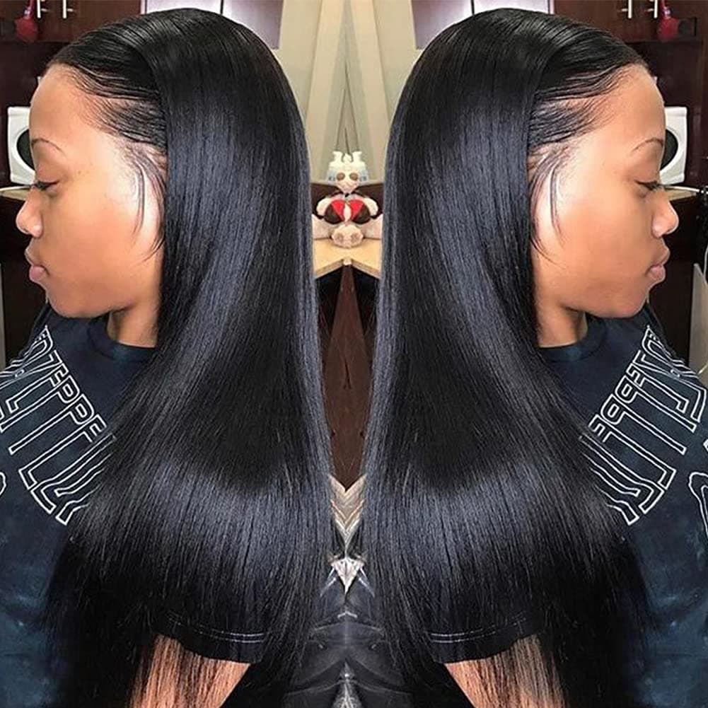 Subella Brazilian Straight Hair 3 Bundles with Closure Grade 10A Unprocessed Brazilian Virgin Human Hair Bundles with Closure Natural Black Color (20 22 24+18inch)