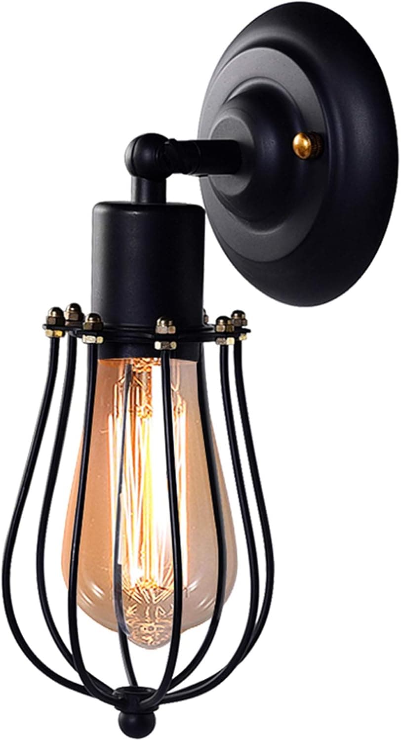 Wire Cage Wall Sconce, CMYK LED Dimmable Metal Industrial Wall Light Shade Vintage Style Edison Mini Antique Fixture for Headboard Bedroom Garage Porch Mirror