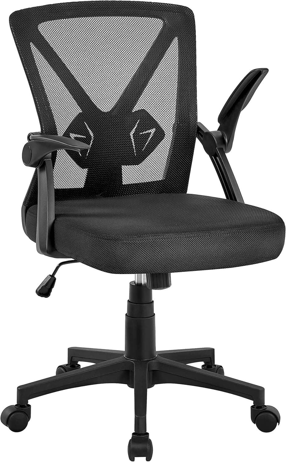 Topeakmart Office Chair Desk Chair Mesh Computer Desk Chair with Wheels Ergonomic Office Chair Height Adjustable Swivel Task Chair with Mid Back, Flip-up Arms and Lumbar Support, Black
