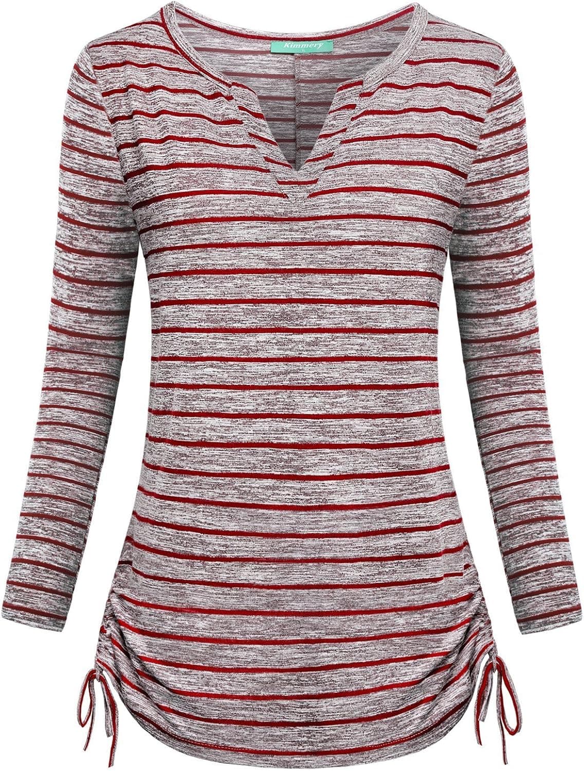 Kimmery Womens Notch V Neck Short Sleeve Loose Fit Drawstring Side Shirts