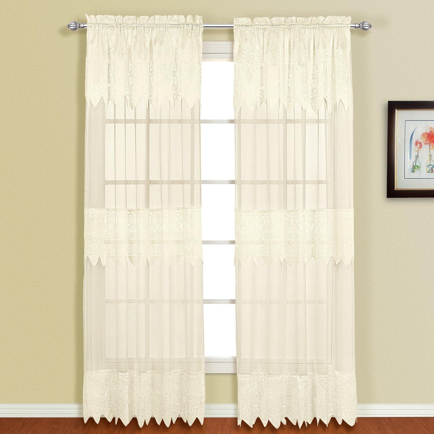 United Curtain Valerie Lace Sheer Window Curtain Panel, 52 by 84-Inch, Natural, Set of 2