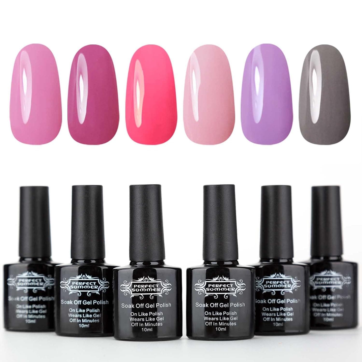 Perfect Summer Soak Of UV/LED Gel Nail Polish, Melody of Hope " Pure Colors Gift Kit - 10ml Each, 6 Bottles (Set #23)