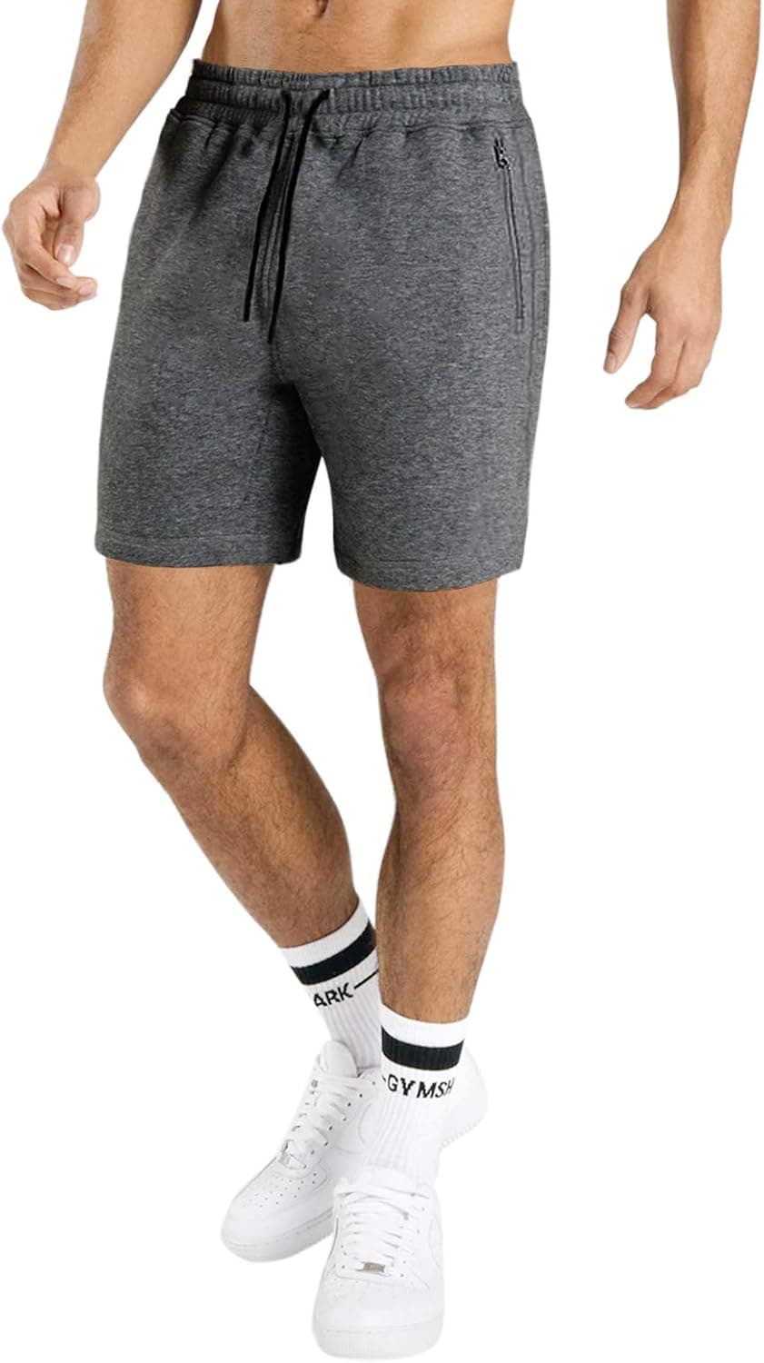 Wangdo Men's Gym Workout Shorts Athletic Bodybuilding Fitness Shorts Fitted Training Short for Running with Zipper Pocket(Dark Grey-XL)