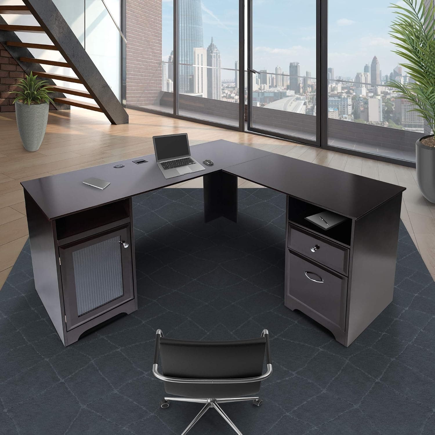 CHADIOR L Shaped Corner Computer Gaming Desk With Drawers Storage Modern Wood Study Workstation Table for Small Space Home Office, Dark Brown
