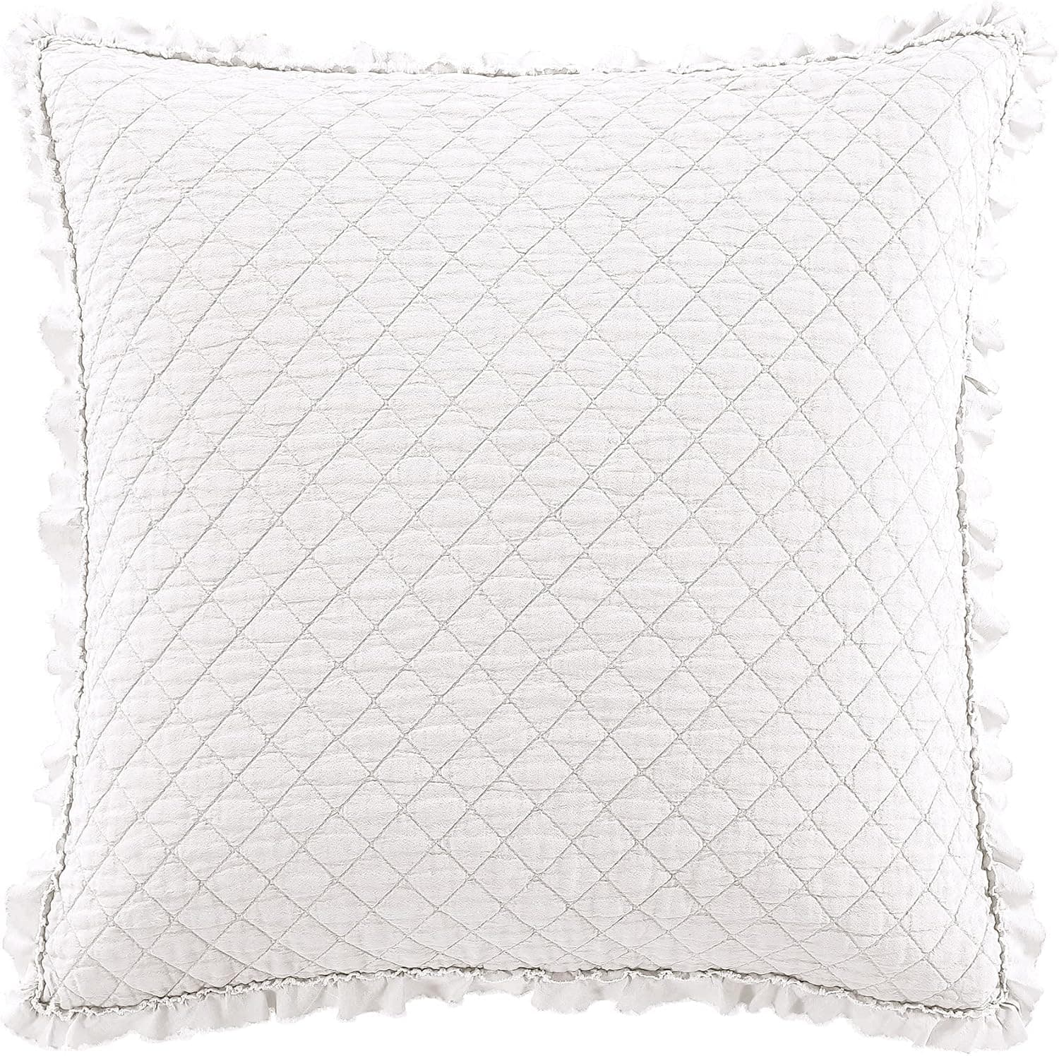 Brielle Home Ravi Stone Washed Solid Diamond Stitched Quilted Euro Sham, Euro, White