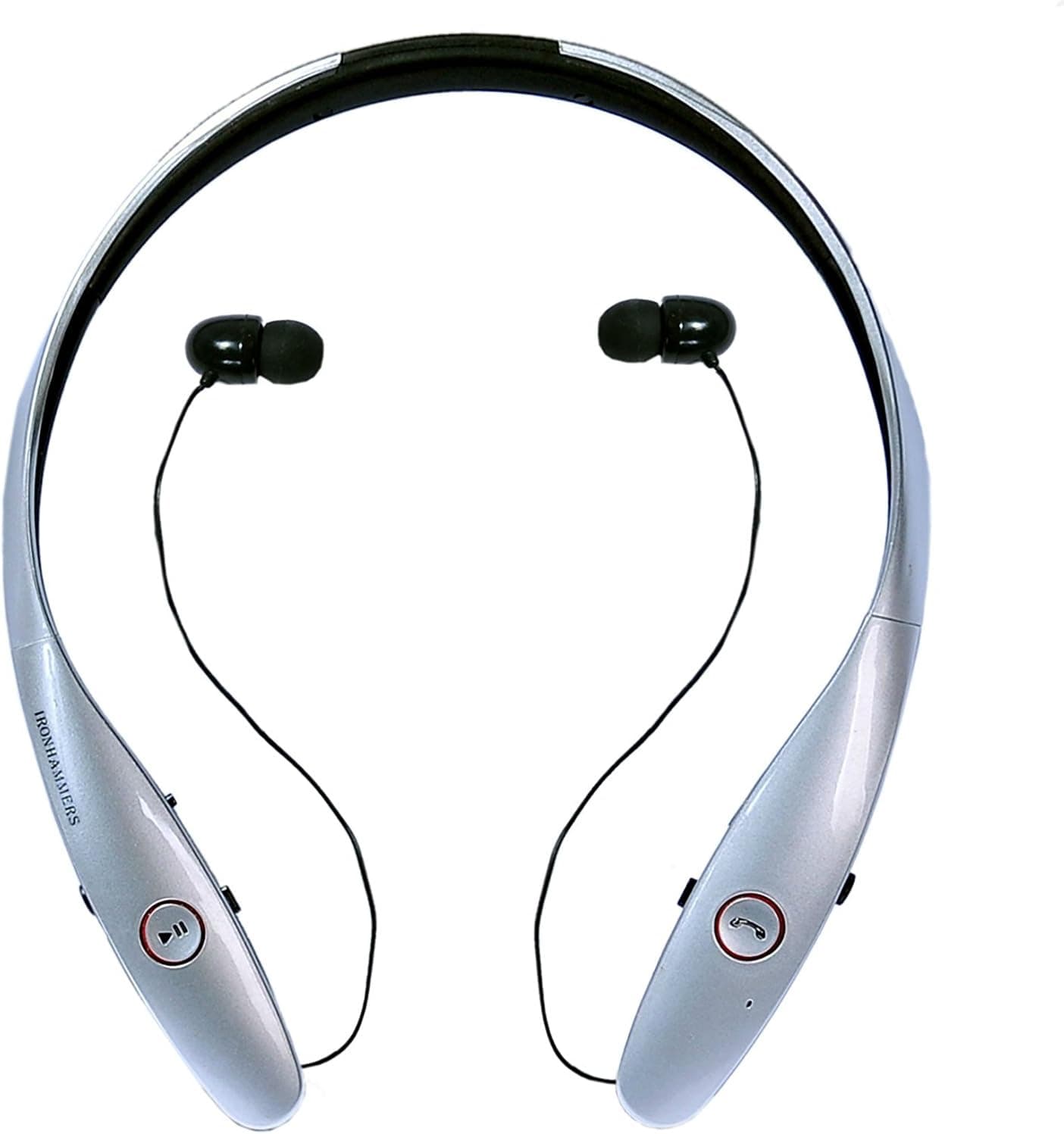 Tone Infinim HBS-900 Bluetooth Headset, Neckband Headphones with Retractable Earbuds for Running/Sports Water-Proof Noise Canceling Wireless Earbuds for iPhone LG Android/All (Silver .)