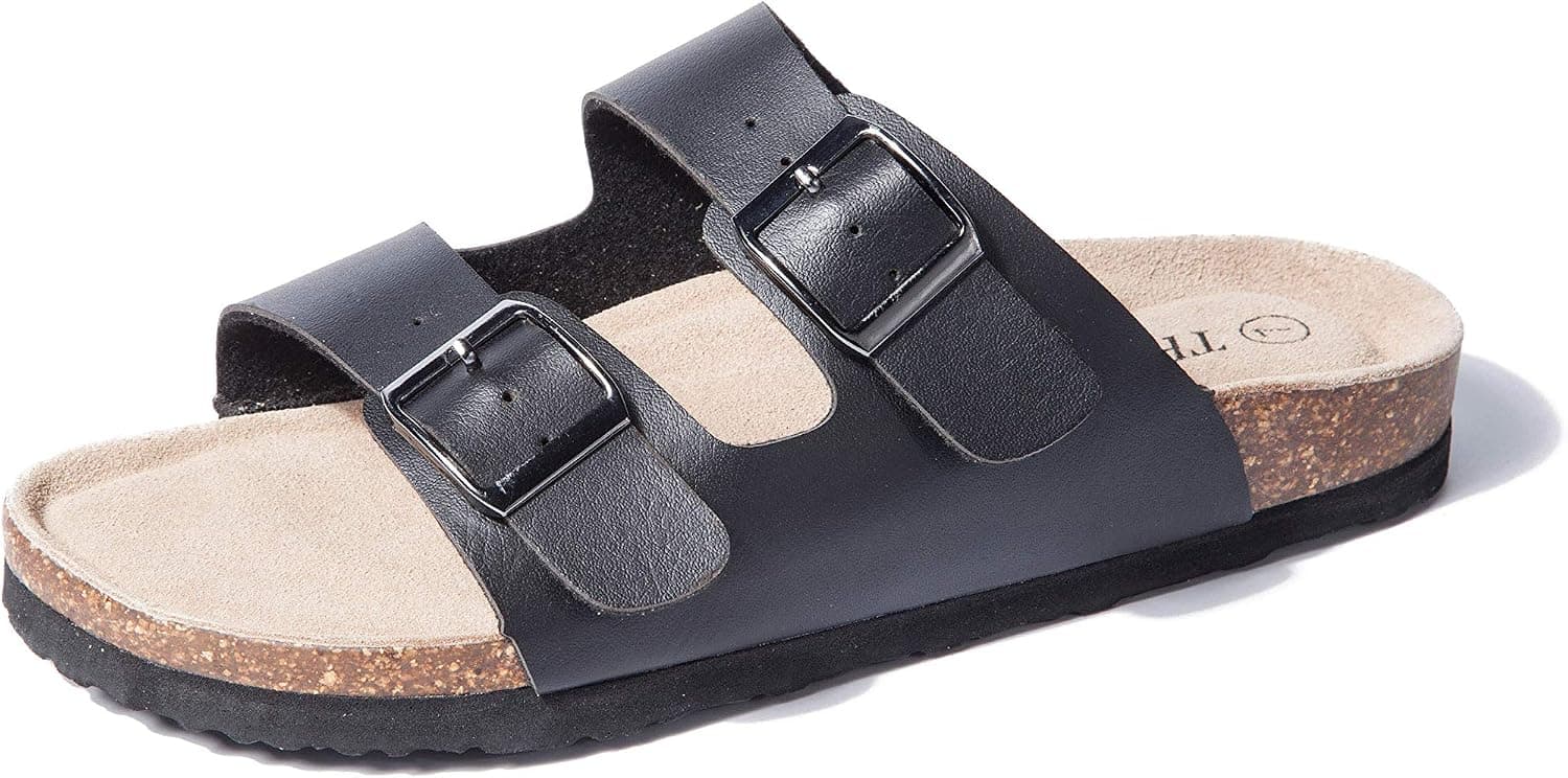TF STAR Women 2-Strap Adjustable Buckle, Flat Casual Cork Slide Sandals,Slide Cork Footbed Sandals for Women/Ladies/Girls
