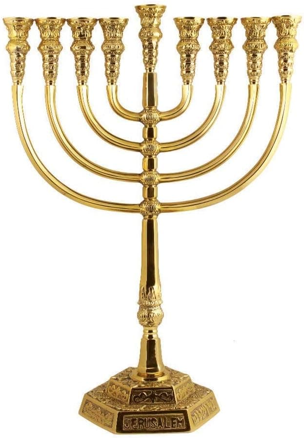 Zion Judaica 21'' High Candle Menorah for Hanukkah Solid Brass Temple Style Chanukiah Fits Shabbat Candles or Oil Cups Magnificent Chanukah Minorah for Shul, Synagogue, Temple or Business