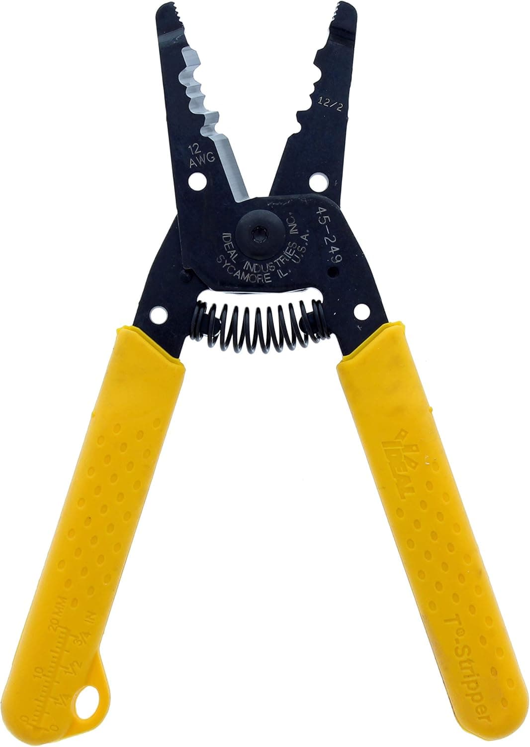 IDEAL Electrical 45-249 12/2 NM T-Stripper - 2/12 AWG, Wire Stripper with Looping Holes, Plier Nose, Spring Loaded Automatic Opening