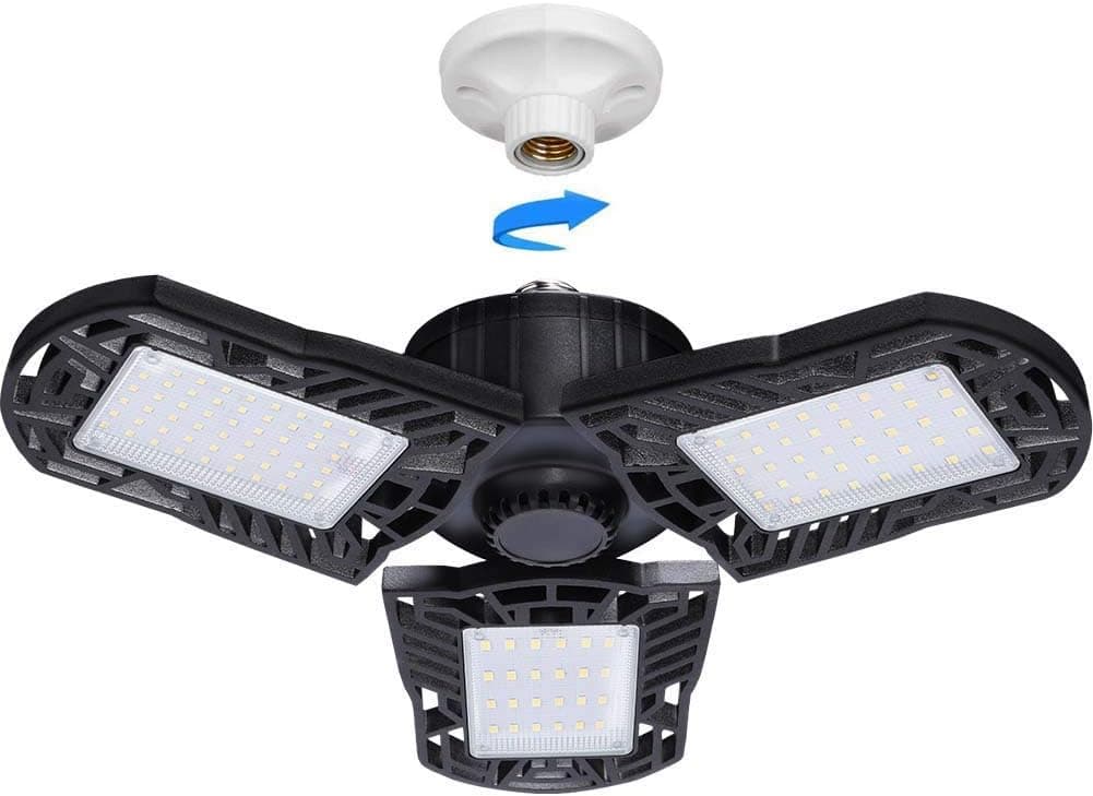 LED Garage Lights, 100W E26/E27 6000LM Deformable Basement Lighting for Full Area, LED Garage Light Bulb for Workshop,Industrial Lamp， barn, Cellar，Warehouse etc (No Motion Activated) (100)