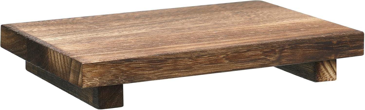Wood Riser Tray Soap, Stand Soap Tray for Kitchen Sink, Wood Pedestal for Kitchen Counter Sink Stand Decorative Rustic Bathroom Dishes for Plant Bottles Candles Display (Brown, 12 x 7 Inch)
