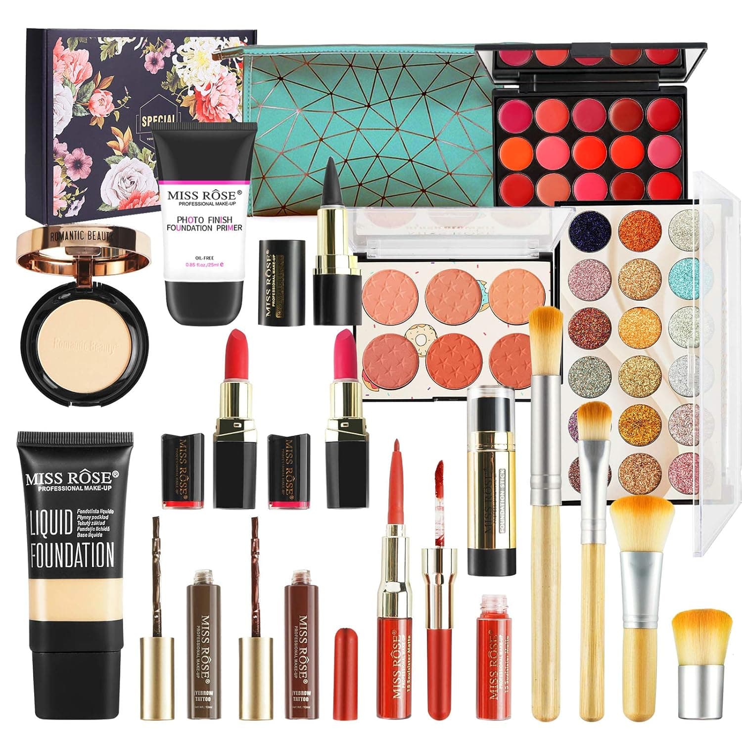 FantasyDay 9Pcs Pro Makeup Gift Set Makeup Bundle Essential Starter Makeup Kit Includes Bronzing Powder, Loose Powder, Powder, Blush Stick, Concealer Stick, Contour Stick, Powder Puff, Brush and Bag