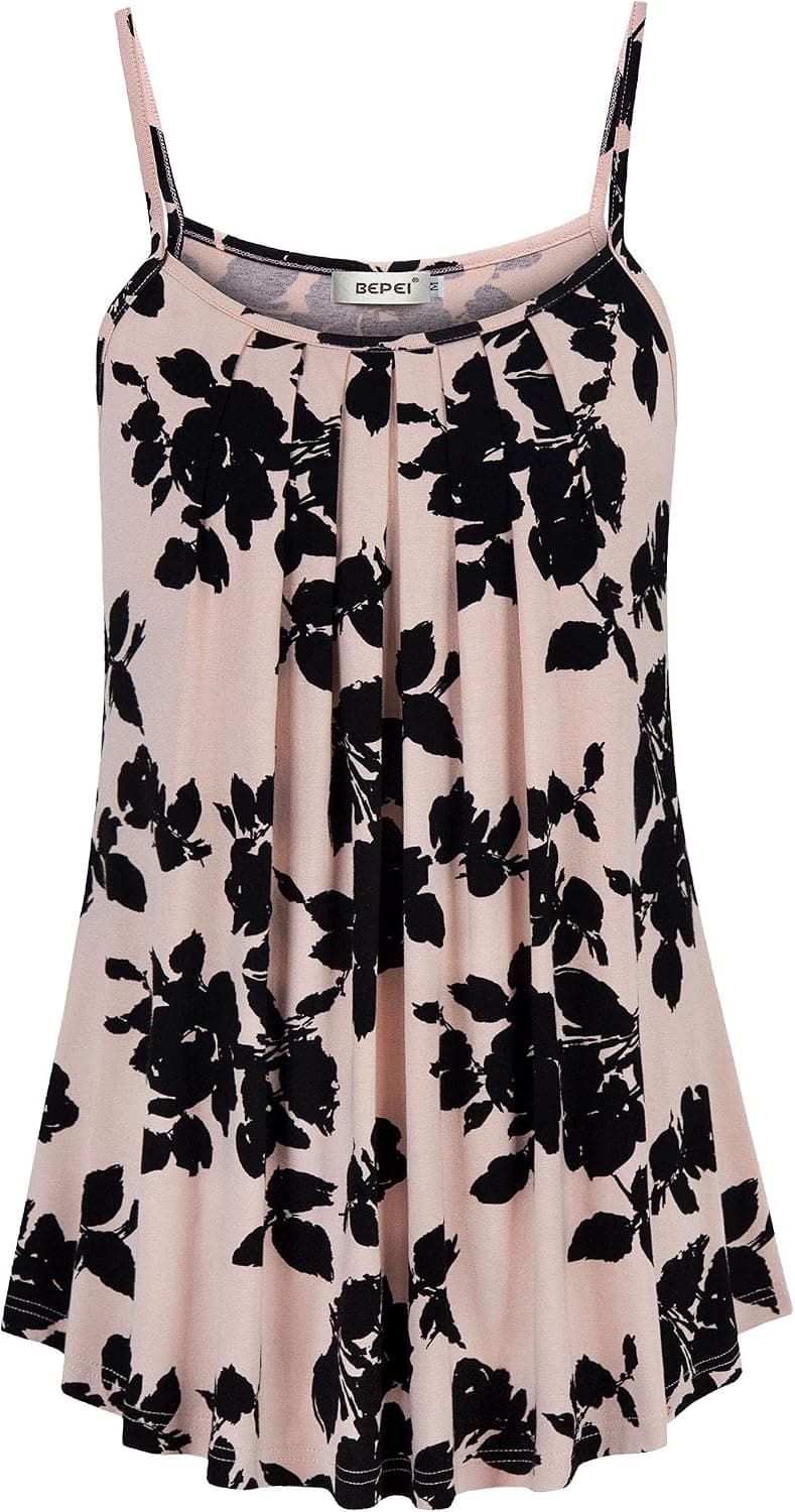 BEPEI Women Loose Casual Summer Pleated Flowy Sleeveless Camisole Tank Tops