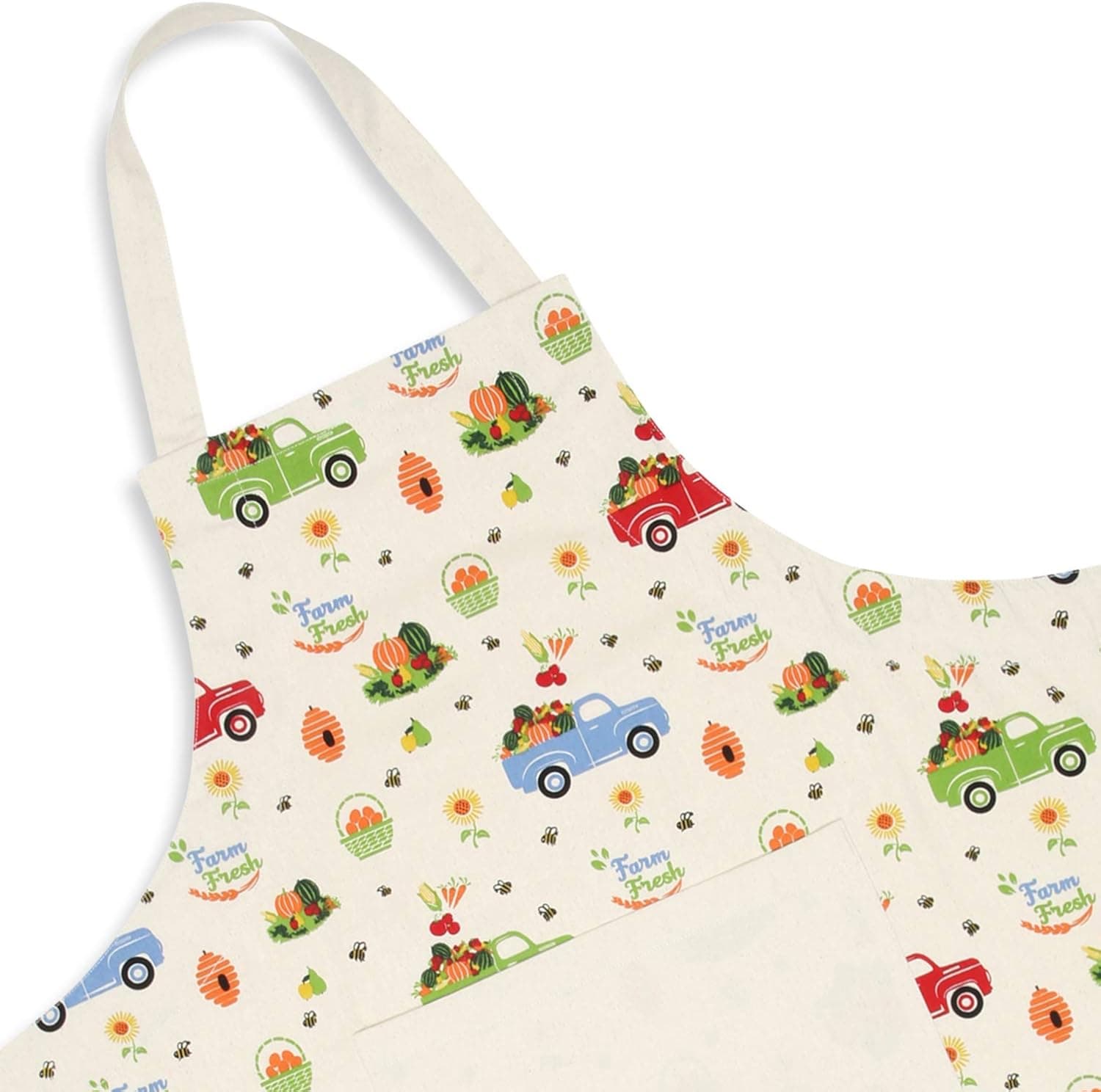Cackleberry Home Farm Truck Harvest Cotton Bib Apron Pocket Adjustable Strap