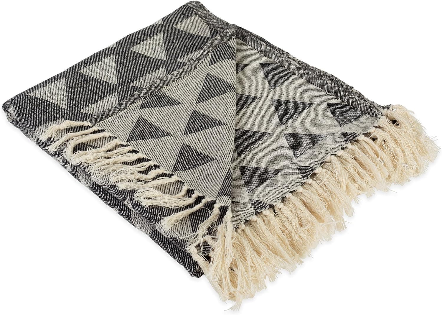 DII Mid-Century Modern Decorative Triangle Woven Throw, 50x60, Black