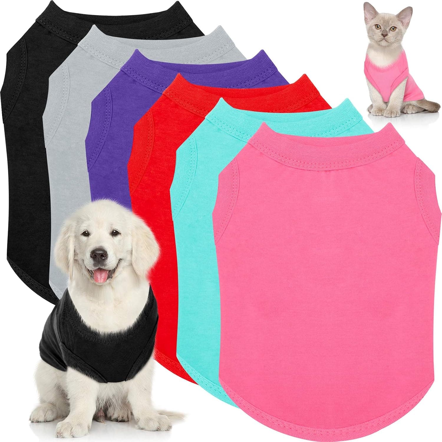 6 Pieces Pet Shirts Plain Dog T Shirt Soft Puppy T-Shirts Cotton Small Dog Clothes Cute Dog Pullover Shirt Thin Dog Clothing for Most Dogs (Black, Grey, Red, Pink, Sky Blue, Purple,S)