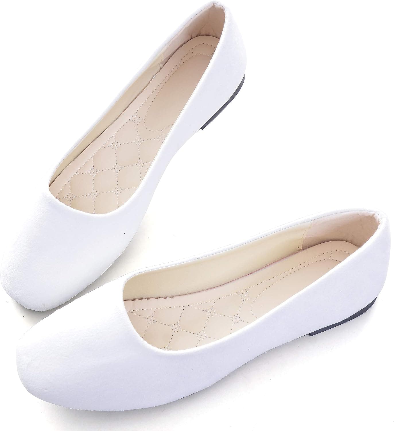 Dear Time Women Casual Comfortable Slip On Ballets Flats Square Toe Elegant Wedding Flat Shoes White US 10