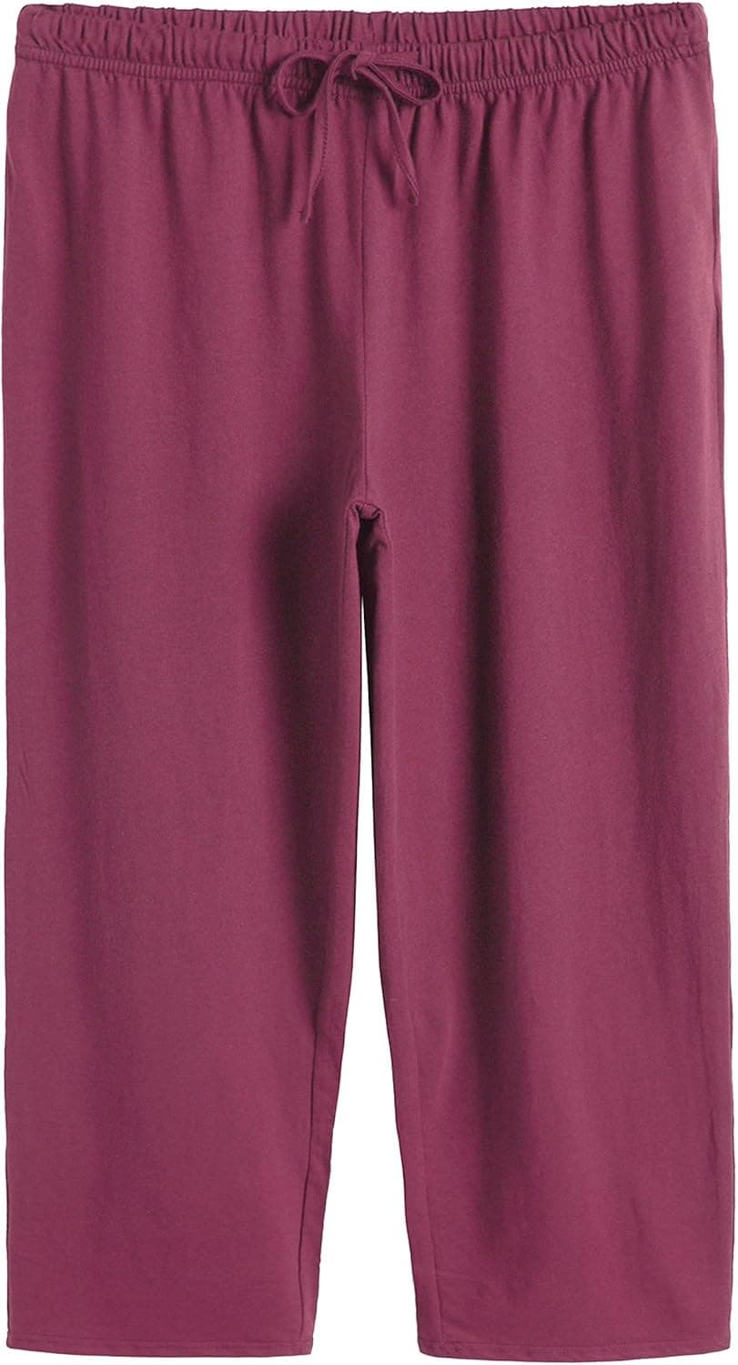 Latuza Women's Cotton Capri Pants Sleep Capris XL Wine Red