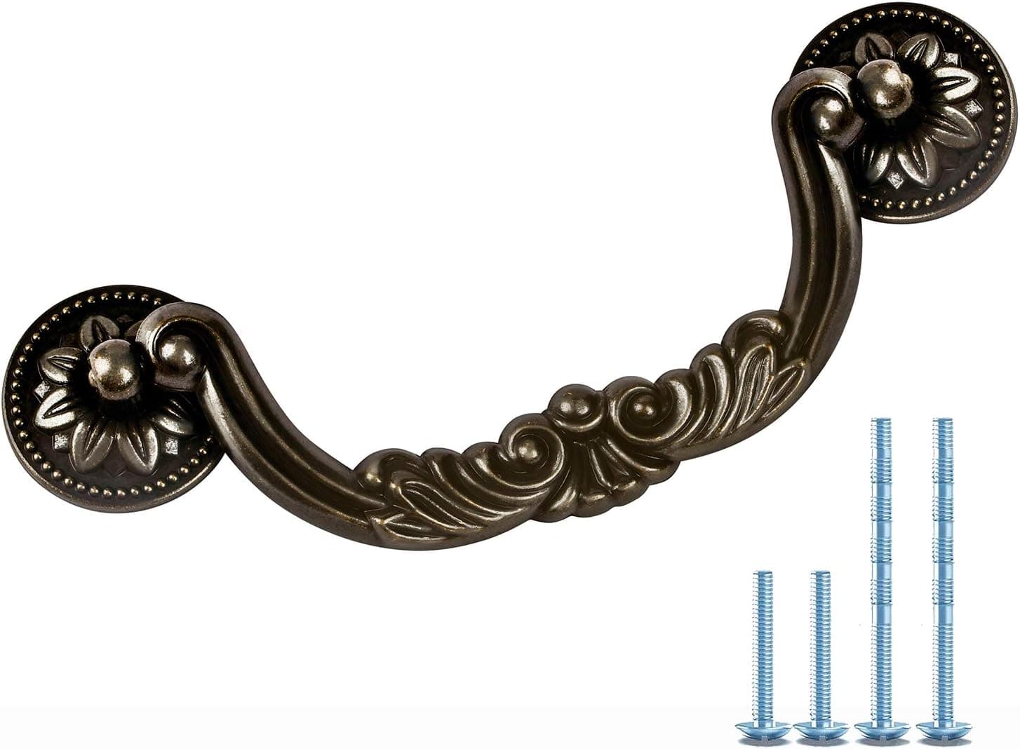 MOOD.SC 10-Pack 5" Cabinet Handles and knobs Kitchen Drawer Pull Down Ring Vintage Dresser Drawer Handle (Antique Black, 5" Hole spacing)