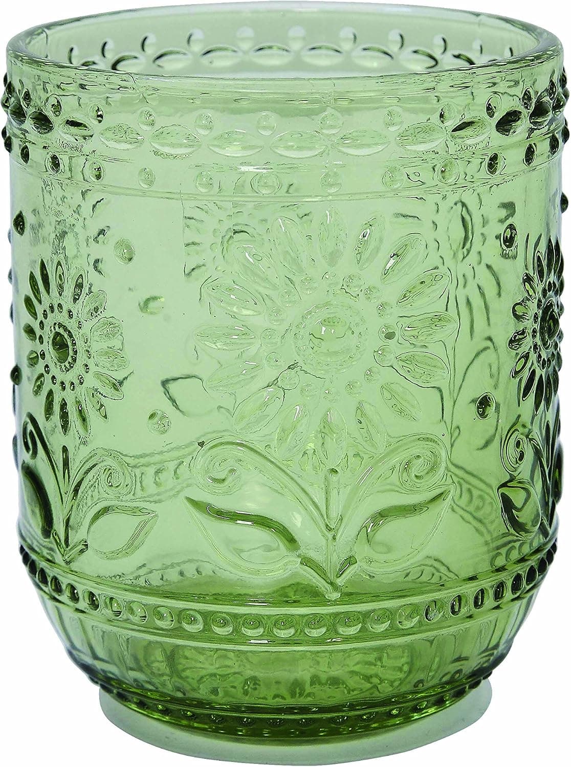 Creative Co-Op Set of 4 Old Style Green Embossed Tumblers or Drinking Glasses
