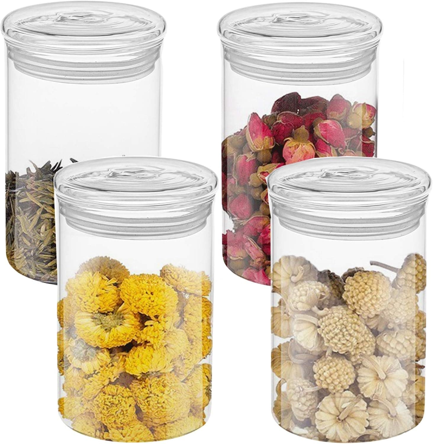 Lawei Set of 4 Clear Glass Jars with Lids - 15 Oz Glass Canisters Food Storage Jars Glass Bulk Food Jars for Storage Tea Coffee Beans Sugar Cookie and Candy