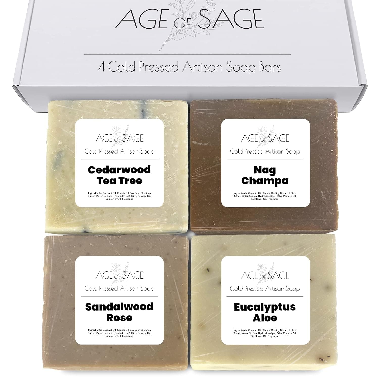 Age of Sage All Natural Mens Soap Bar - Bath Body Soap Gift Sets for Men - Handmade Organic Bar Soap Box - Exfoliating Natural Man Soap for Men - Scented Bar Soap for Men (4 Pack)