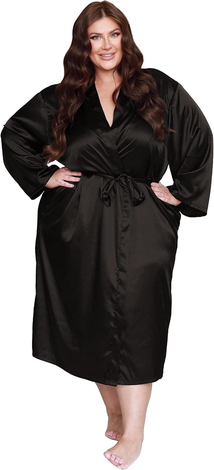 Teemie Women's Plus Size Long Robes Satin Silky Bathrobes Lightweight Kimono Cover Up Sleepwear Bridesmaid Party