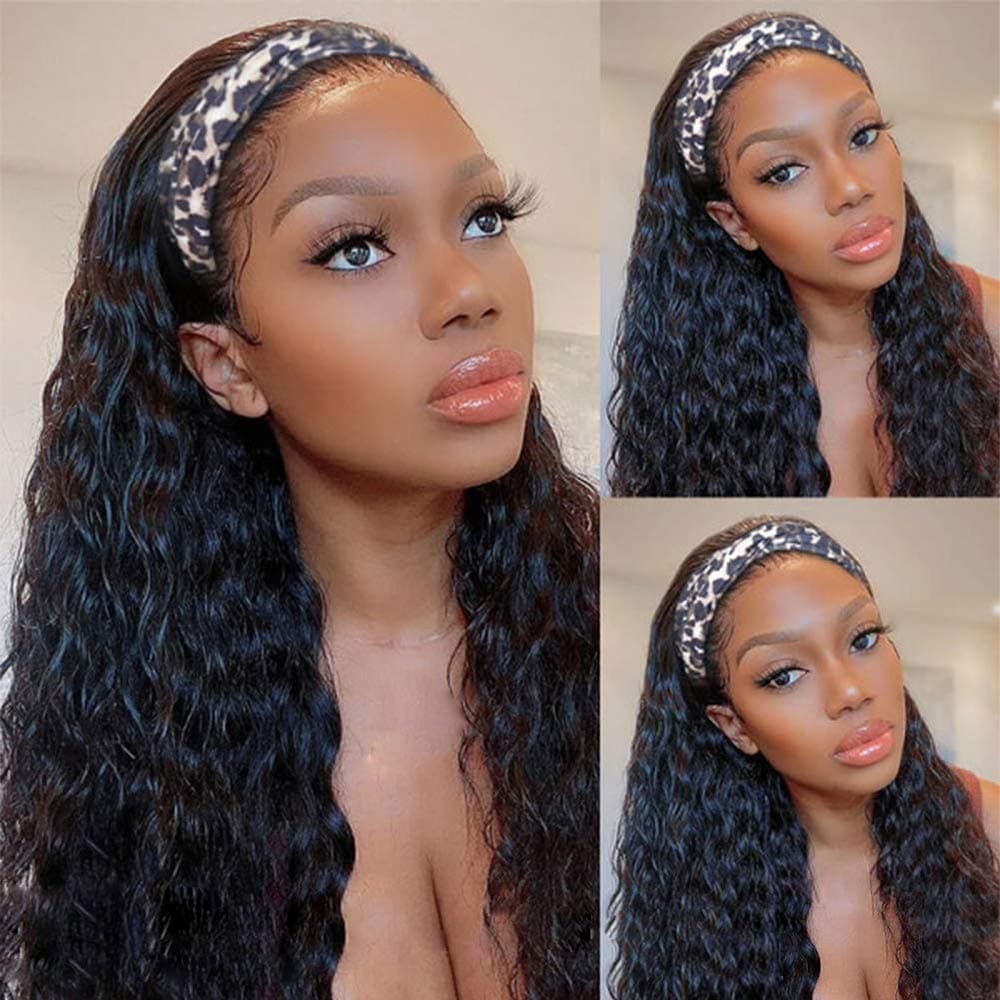 water wave human hair headband wigs for balck women