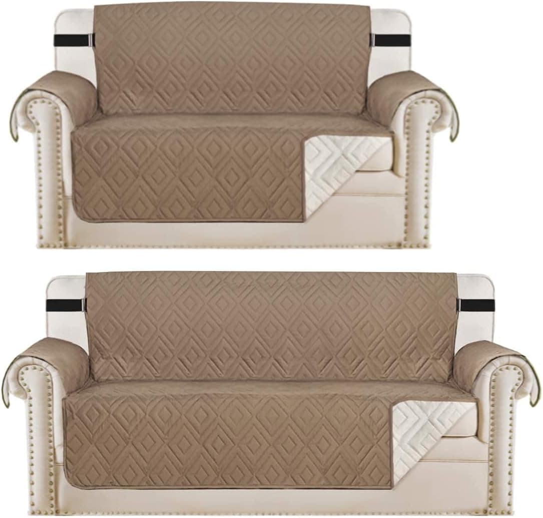H.VERSAILTEX Reversible Sofa slipcover Bundles Loveseat slipcover, Taupe