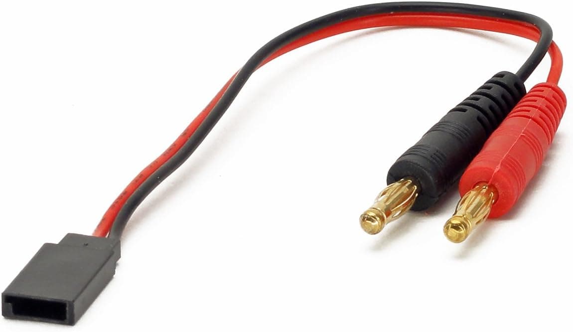 Battery Charger Charging Cable: Receiver Plug Male (Futaba, Rx) to 4mm Bullet Banana Plugs