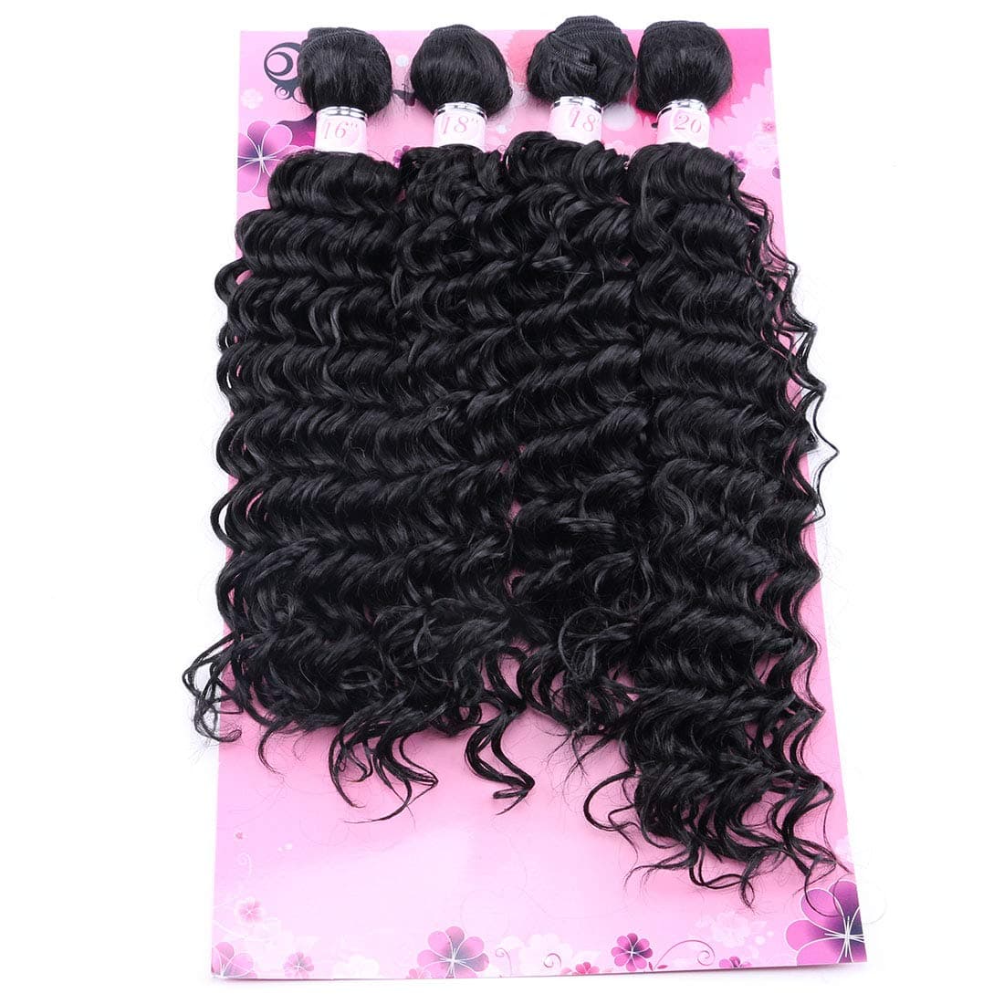 FRELYN Deep Wave Bundles Curly Synthetic Hair Weave Bundles Black Color 16 18 18 20 Inches 4 Pieces/Pack High Temperature Heat Resistant Soft Fiber
