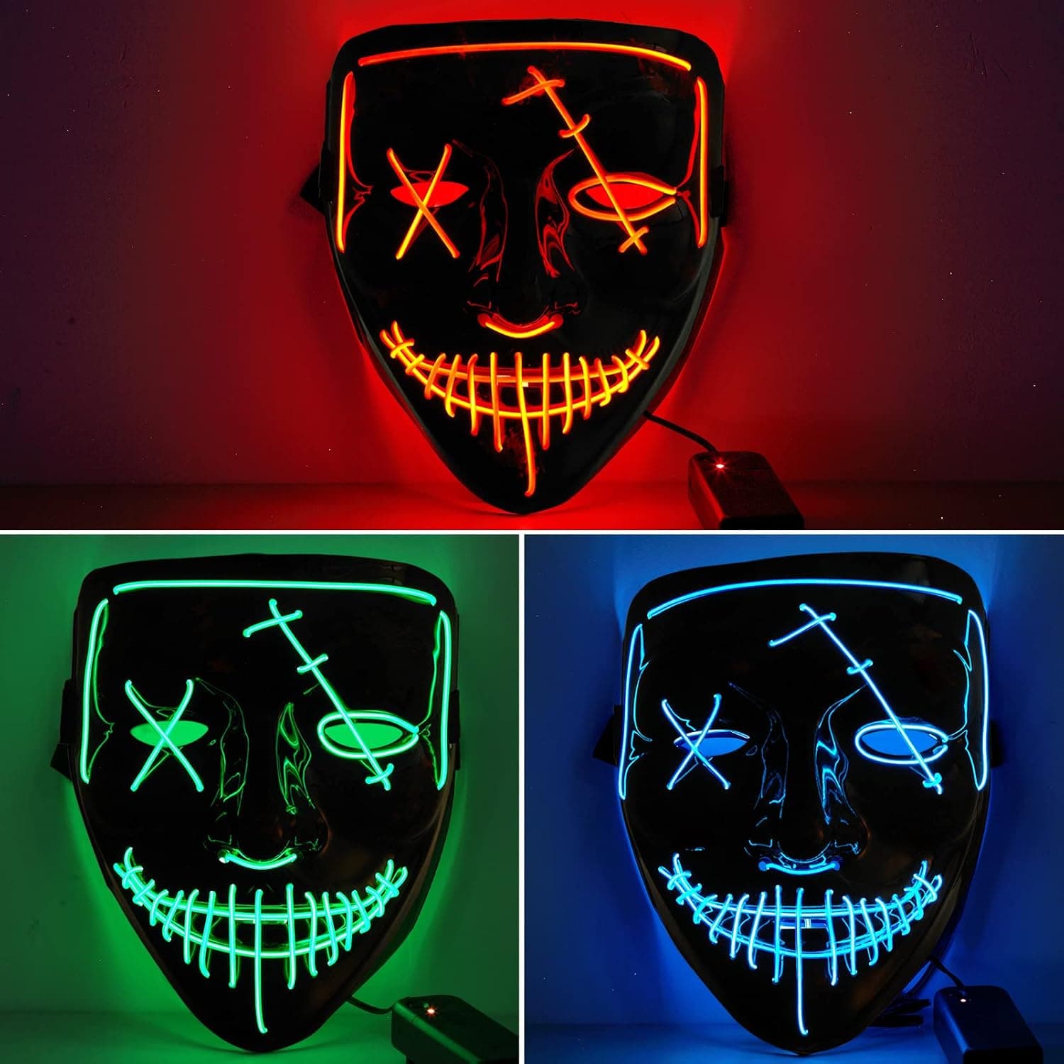 ThinkMax 2 Pack Purge Masks Led Light Up Masks Scary Masks for Halloween, Festival Cosplay