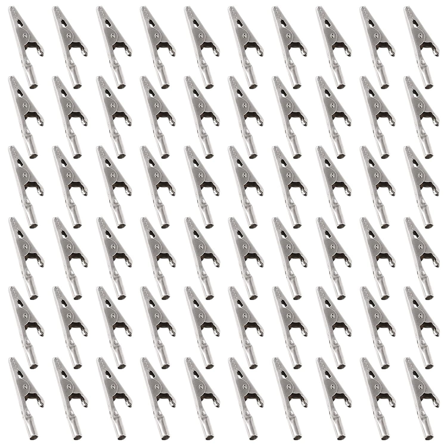 Glarks 60Pcs 53MM Metal Alligator Clip Clamp Assortment Kit for Battery Test, Silver Tone Nickel Plated Crocodile Electrical Test Clamps No Cap