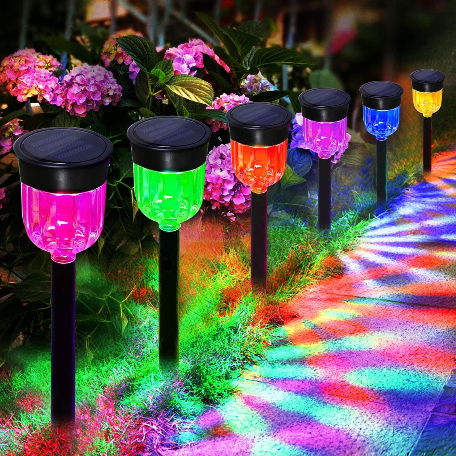 Aityvert Solar Pathway Lights, LED Solar Lights Outdoor Color Changing Solar Garden Lights Waterproof Auto On/Off Multi Color Solar Powered Landscape Lighting Path Lights for Patio Walkway, 6 Pack