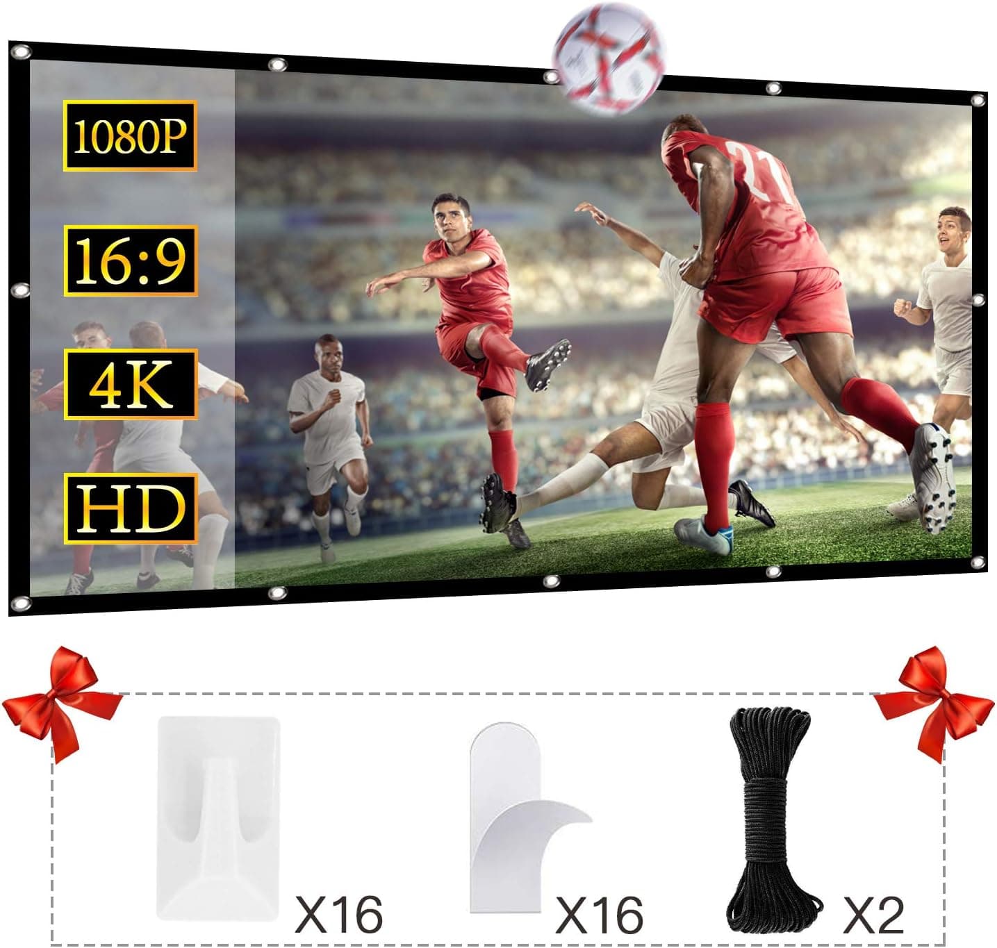120 inch Projection Screen 16:9 HD Foldable Anti-Crease Portable Projector Movies Screen for Home Theater Outdoor Indoor Support Double Sided Projection