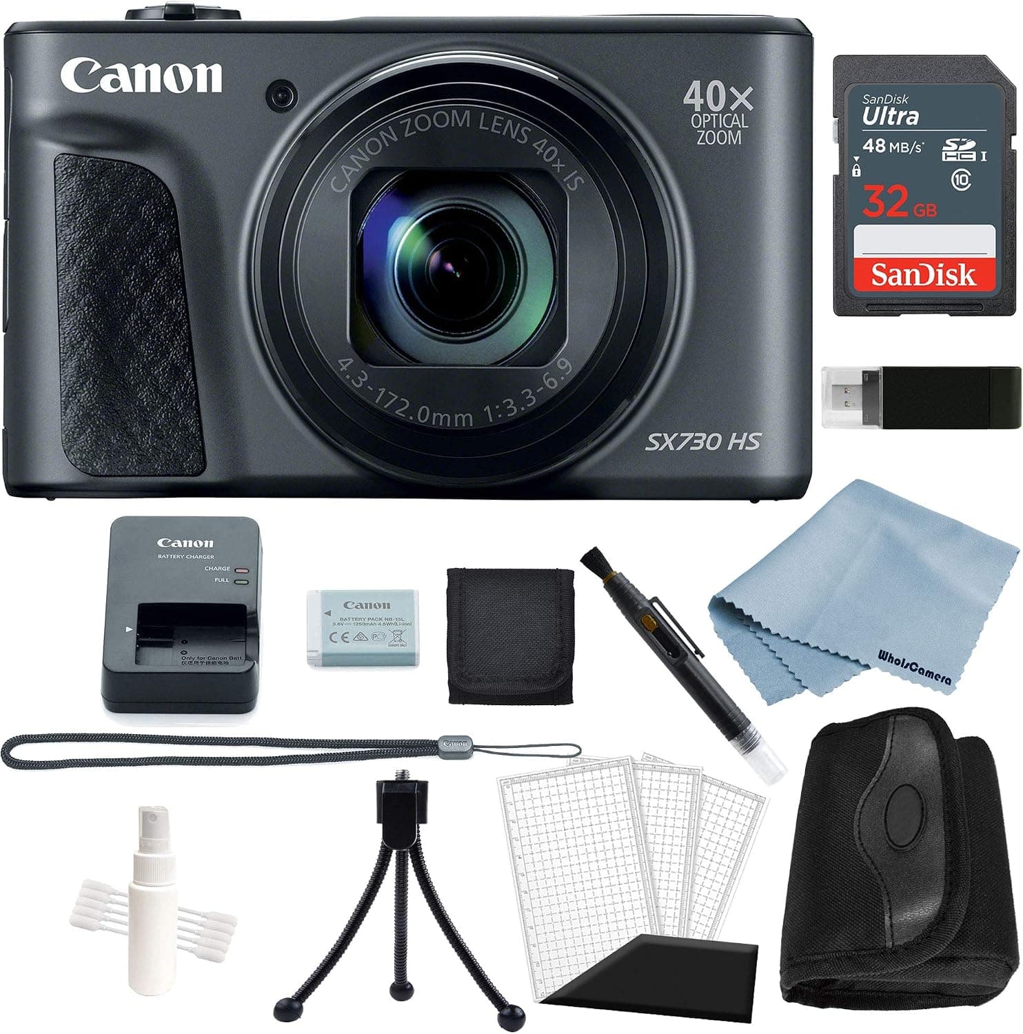 Canon Powershot SX730 HS Bundle (Black) + Basic Accessory Kit - Including to Get Started