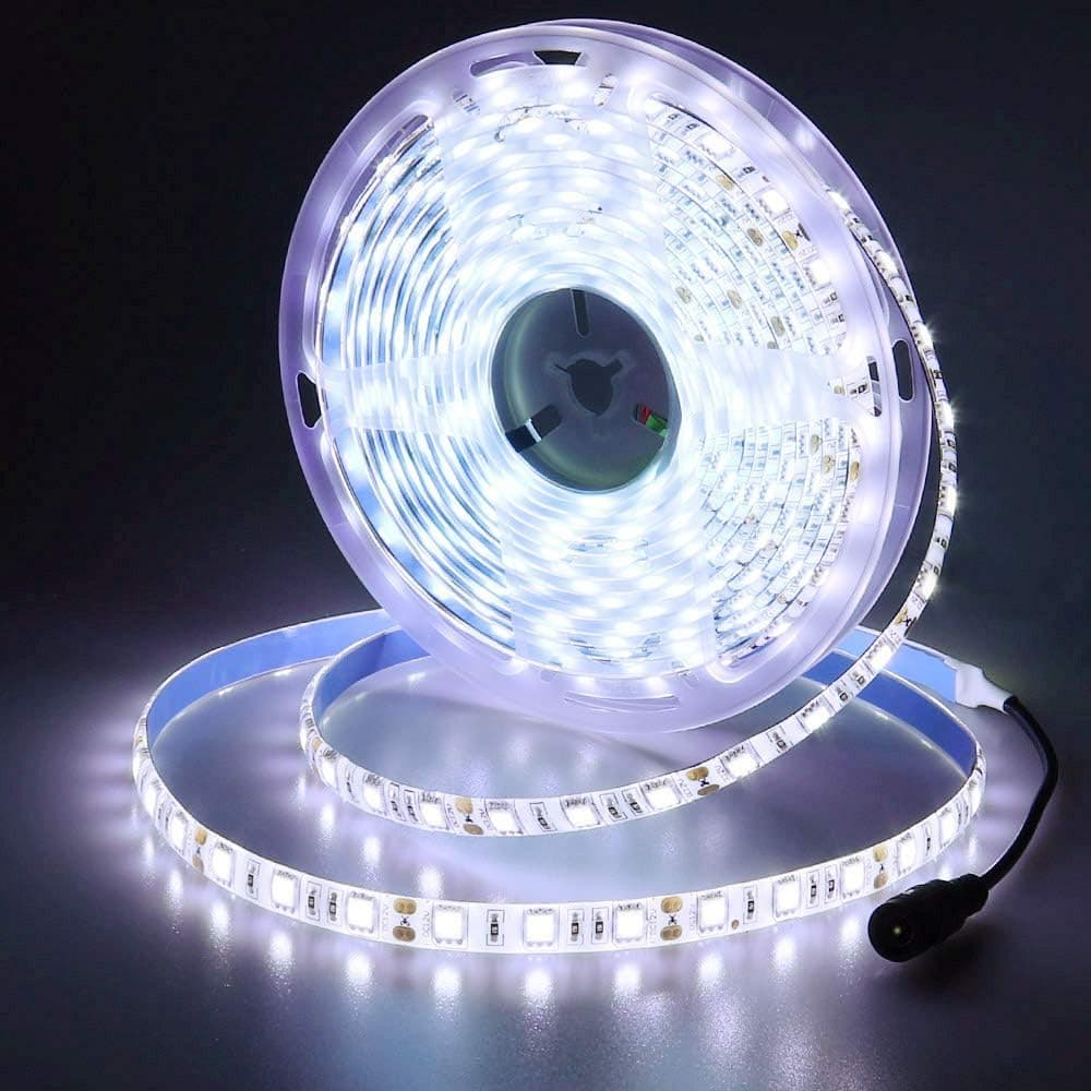 JOYLIT 12V White LED Strip Lights 6000-6500K 16.4ft/5M SMD5050 300LEDs, Dimmable IP65 Waterproof Cuttable Flexible LED Rope Light for Bedroom, Living Room, Kitchen (LED Strip Only)