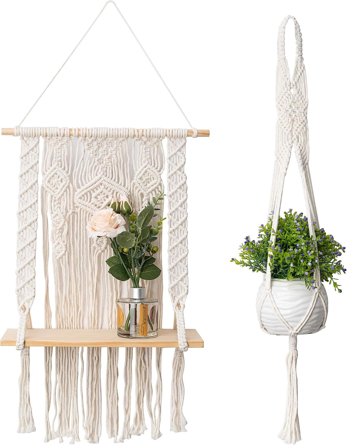 5 Etoiles 2 Piece Set, Macrame Wall Hanging Shelf and Macrame Hanging Planter, Elegant and Stylish Home Décor, Macrame Shelf, Boho Wall Hanging, Boho Shelves