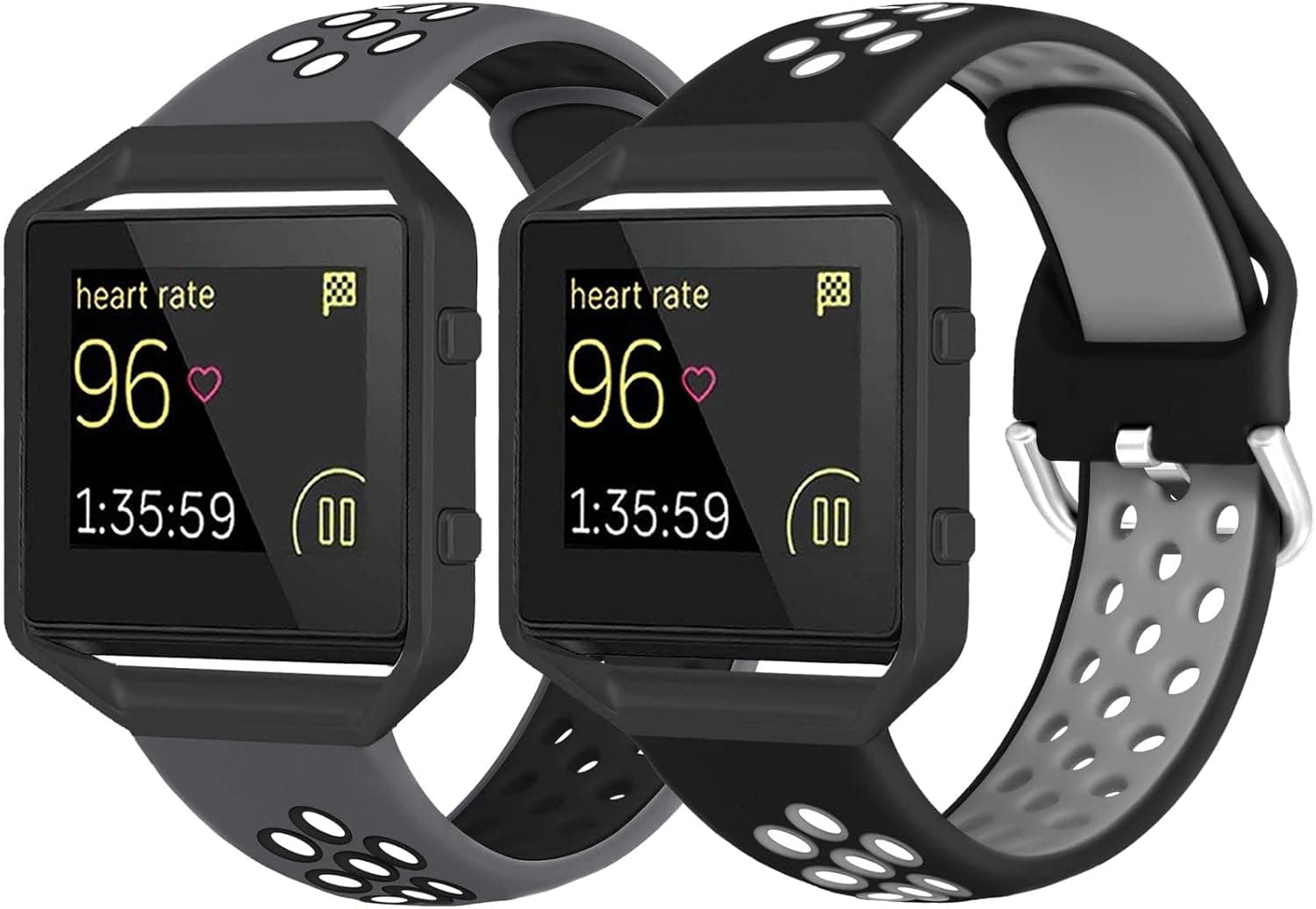 ESeekGo Compatible with Fitbit Blaze Bands for Men Women, 2 Pack Silicone Sport Breathable Replacement Bands with 1 Pack Black Metal Frame Compatible with Fitbit Blaze Bands for Women Men, Small